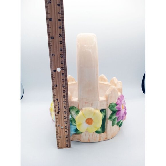 Ceramic Flower Basket Teleflora Hand Painted 10" Spring Decor Easter Vintage - Picture 6 of 12